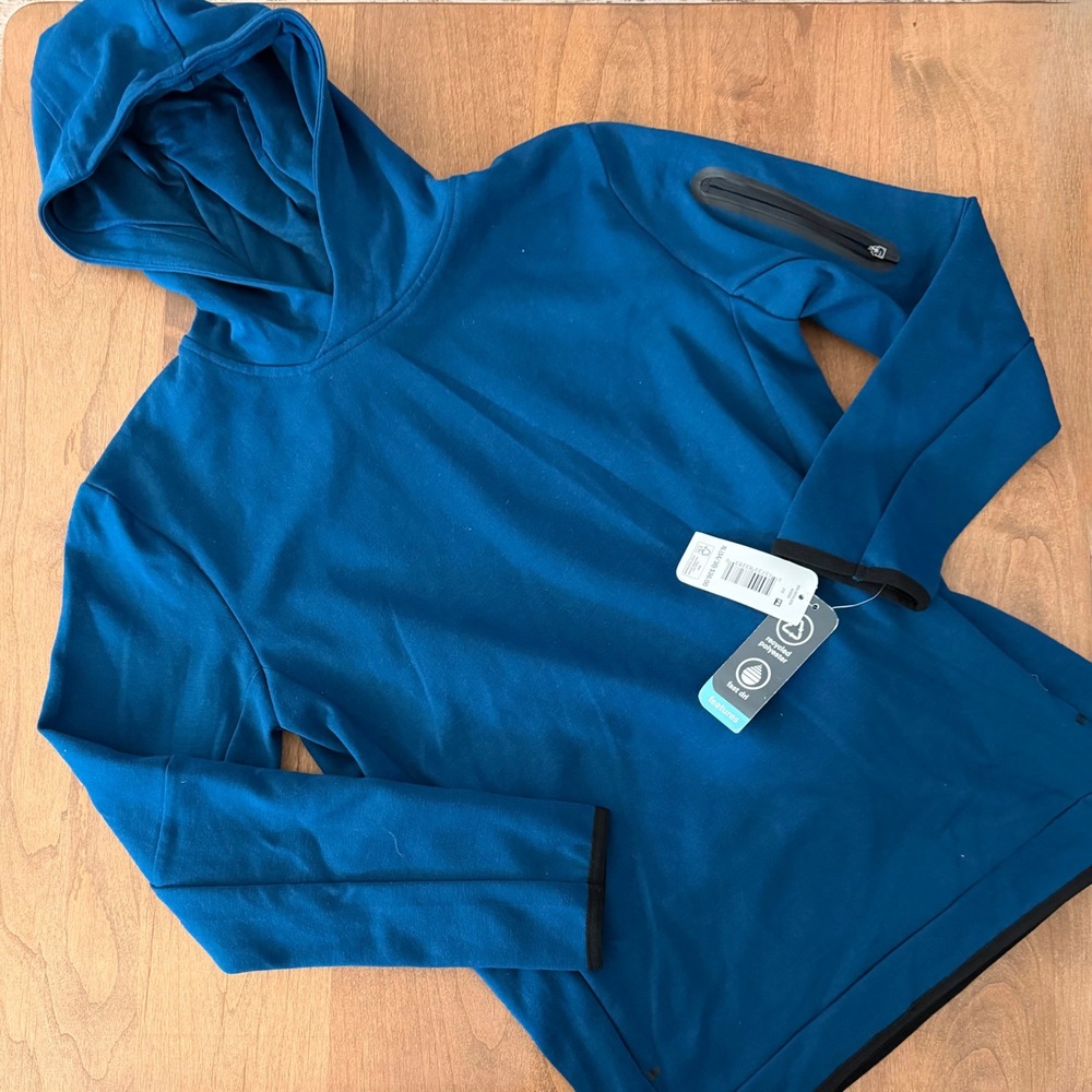 MTA Interlock Hoodie Boys XL 14/16 Teal Blue Fast Dri Recycled Tech Sweatshirt